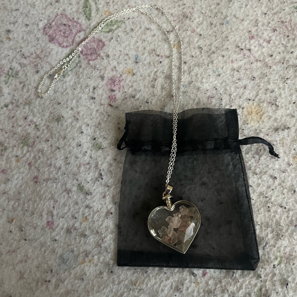 Heart Capsule Necklace w/ Rose Quartz Stones